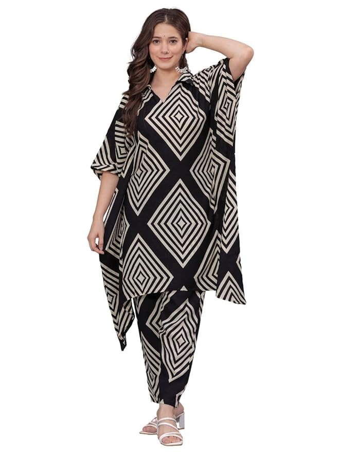 61yIcILPlqL._SY879_ Rayon Women's Printed Kaftan Kurta Pant Set - Image 1